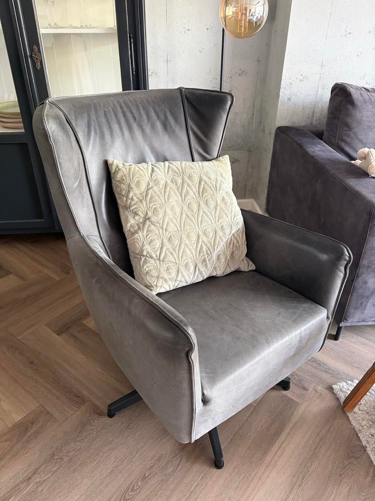 Comfortabele leren fauteuil - Grijs, Huis en Inrichting, Fauteuils, Ophalen, Gebruikt, Leer, 75 tot 100 cm