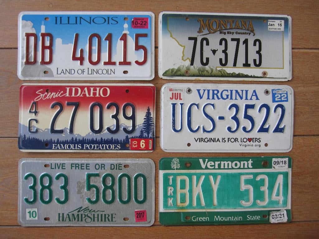 set van 6 USA nummerplaten kentekenplaten nummerplaat, Verzamelen, Automerken, Motoren en Formule 1, Ophalen of Verzenden, Gebruikt