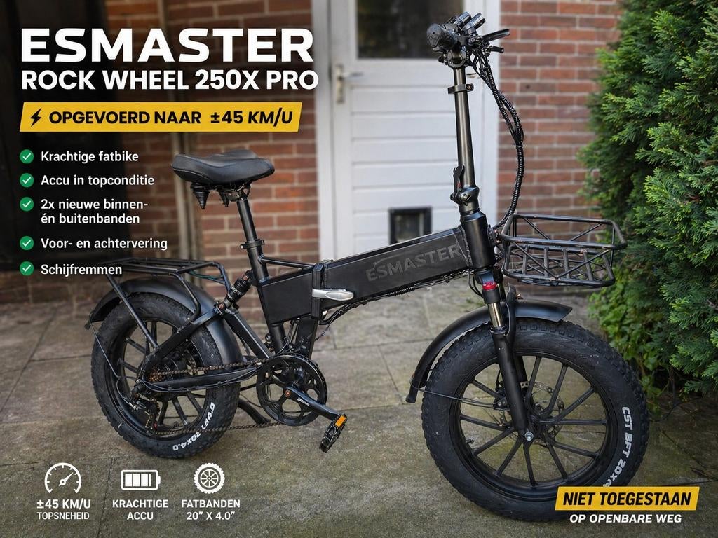 ESMASTER Rock Wheel 250X Pro – Opgevoerd (45 km/u) – Fatbike, Fietsen en Brommers, Elektrische fietsen, Ophalen of Verzenden, Gebruikt