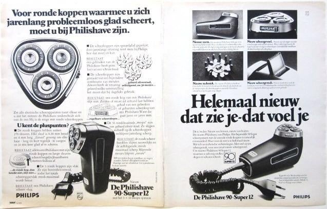 5 vintage reclames Philips scheerapparaat 1975 Philishave, Ophalen of Verzenden, Gebruikt, Overige typen