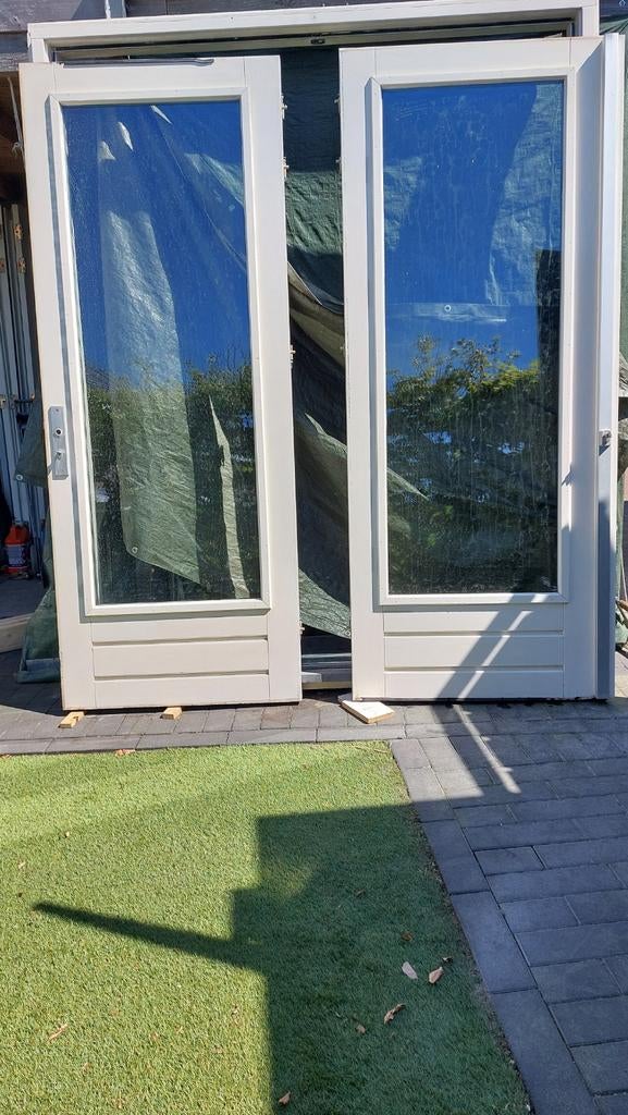 Dubbele openslaande deuren met kozijn, Doe-het-zelf en Verbouw, Kozijnen en Schuifpuien, Ophalen, Gebruikt, Deurkozijn, 150 tot 225 cm