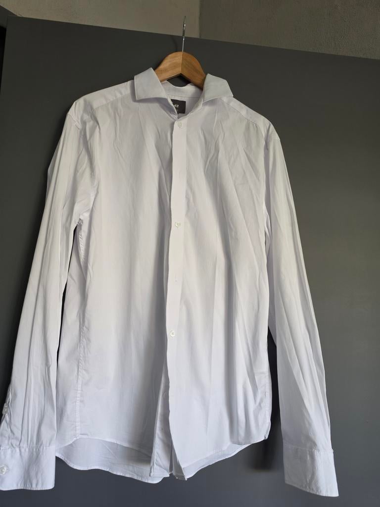 HenM  Witte slimfit bloes.  Koopje, Ophalen of Verzenden, Zo goed als nieuw, Wit