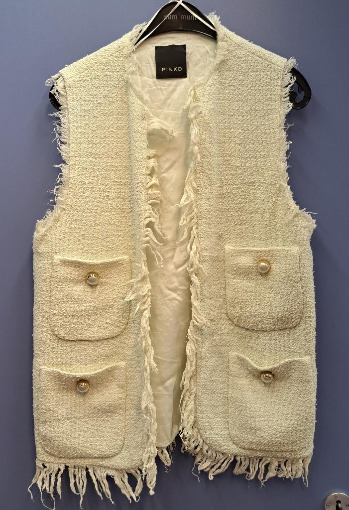 Pinko gilet vest cremekleurig tweed grote knopen 40-42 49968, Pinko, Pinko, ., Wit