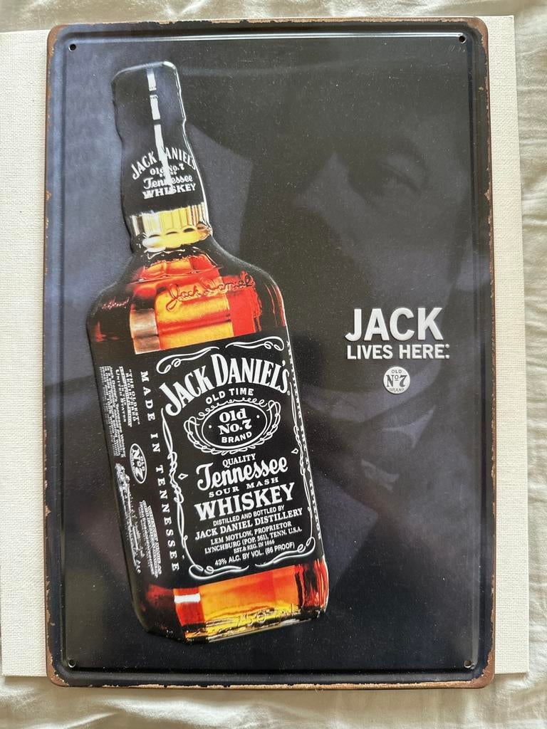 Jack Daniel's Reclamebord - Jack Lives Here, Ophalen of Verzenden, Gebruikt, Reclamebord