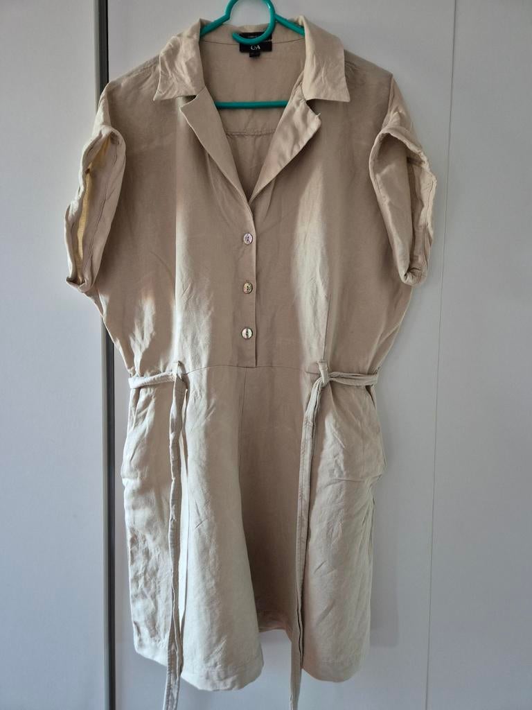Beige C&A linnen blend jumpsuite - maat 42 ***zgan***, Beige, Maat 42/44 (L), Ophalen of Verzenden, Zo goed als nieuw