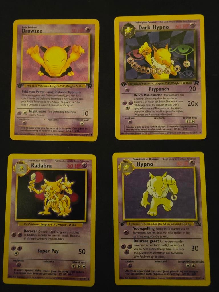 Pokémon Kaarten: Drowzee, Dark Hypno, Kadabra, Hypno, Ophalen of Verzenden, Gebruikt, Meerdere kaarten