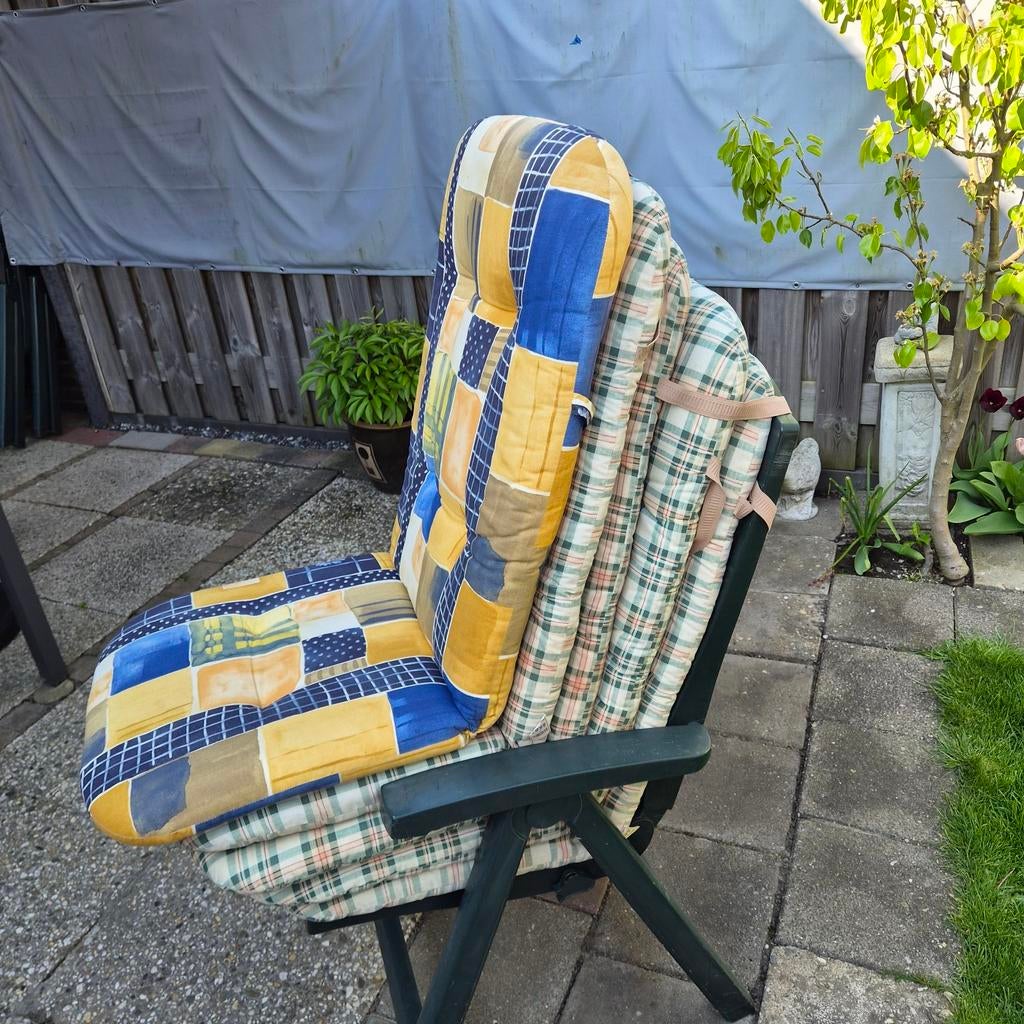 Tuinstoelkussens 8 stuks, Tuin en Terras, Tuinstoelen, Ophalen, Gebruikt, Hout, Verstelbaar