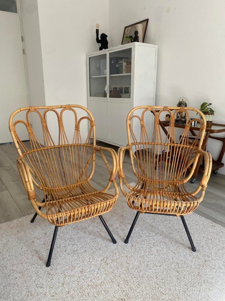 Dutch design Rotan fauteuil, Ophalen, Zo goed als nieuw, Bruin, Eén