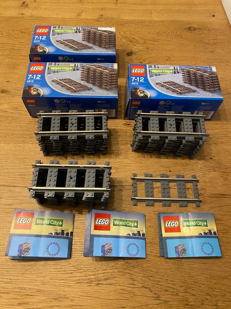 Lego 9v trein rails 24x recht dark bluish gray met doosje, Ophalen of Verzenden, Gebruikt, Complete set, Lego
