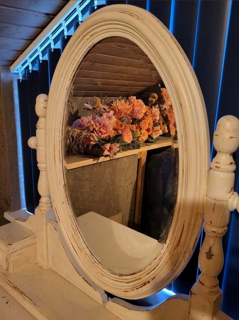 Mooie brocante kaptafel met stoel, Ophalen, Gebruikt, 50 tot 100 cm, Minder dan 100 cm