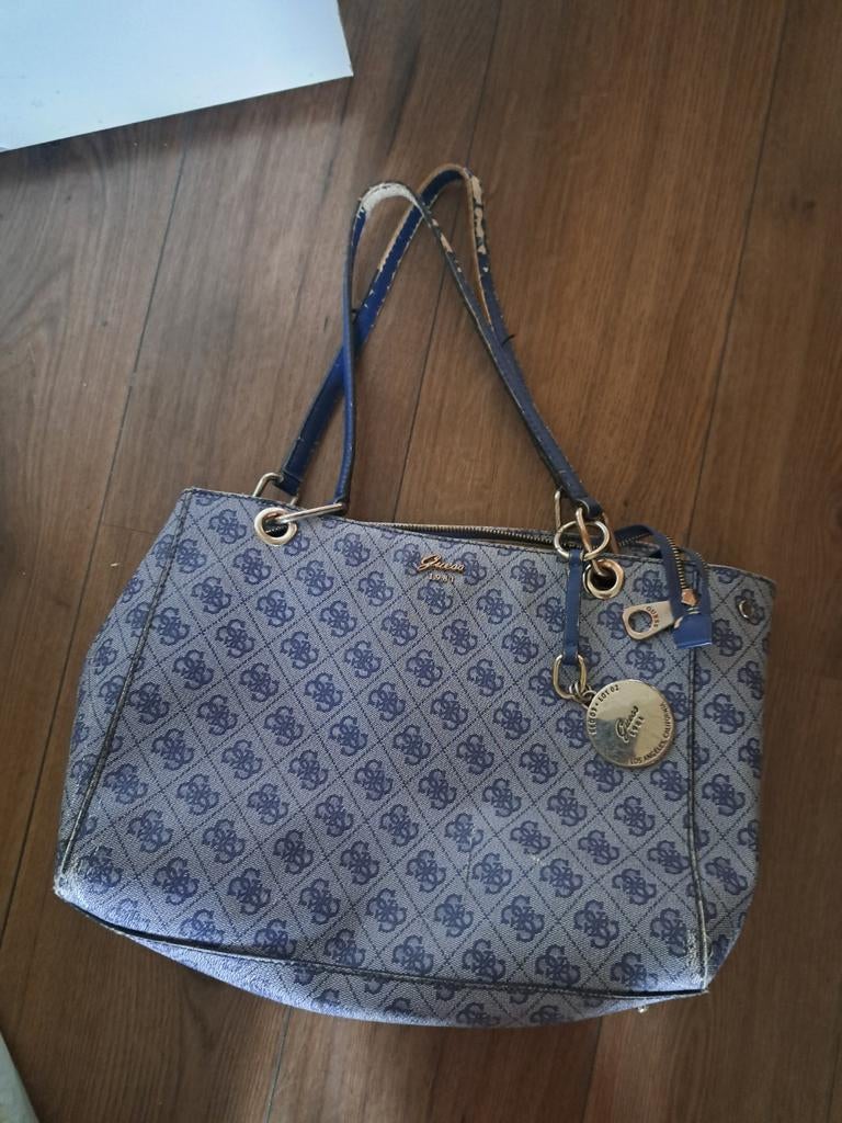 Blauwe guess tas rits is kapot handvatten versleten, Ophalen, Blauw, Handtas