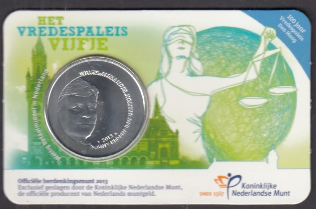 Nederland- 2013- Coincard- Het Vredespaleis Vijfje, Verzenden, Overige landen, 5 euro