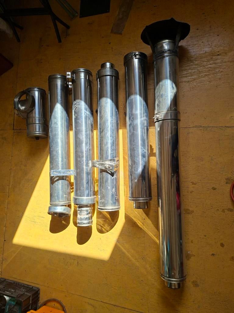 Geïsoleerde kachelpijp set 5.5m met geveldoorvoer Ø100/150mm, Huis en Inrichting, Kachels, Ophalen, Gebruikt