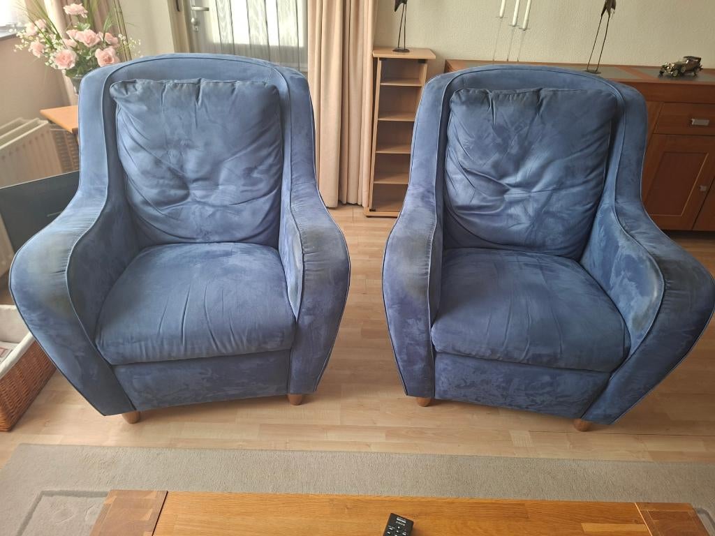 Blauwe fauteuil stoel, Huis en Inrichting, Fauteuils, Ophalen, Gebruikt, 75 tot 100 cm, 75 tot 100 cm
