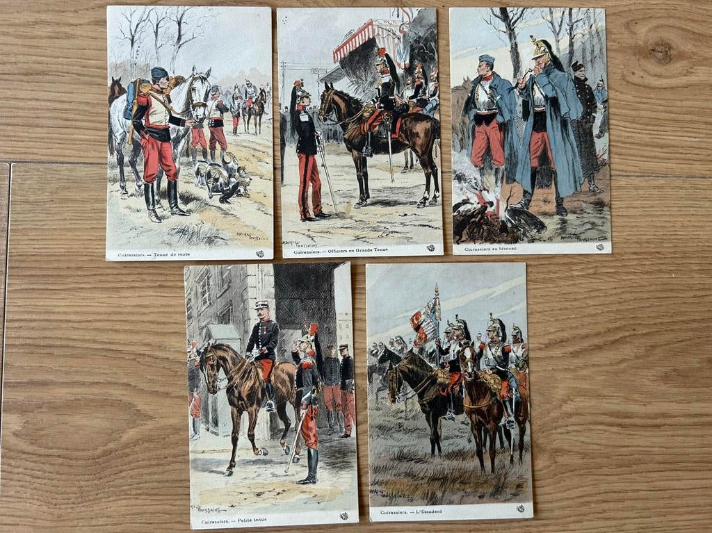 5x ansichtskaart Franse Kurassier Cuirassiers cavalerie, Ophalen of Verzenden, Landmacht, Nederland, Foto of Poster