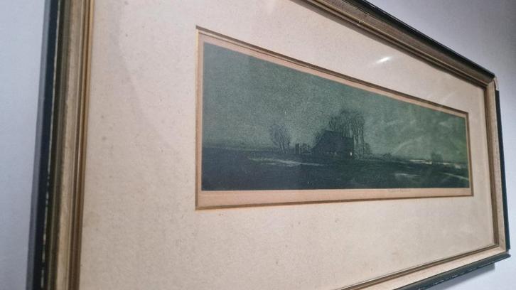 Prachtige ingekleurde ets Nacht in Friesland TJEERD BOTTEMA, Antiek en Kunst, Kunst | Etsen en Gravures, Ophalen of Verzenden