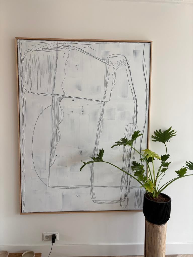 Wit canvas schilderij HK Living Brutalisme 123x163x4, Antiek en Kunst, Kunst | Schilderijen | Abstract, Ophalen