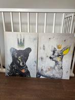 Twee luik schilderij met beer en hert, Antiek en Kunst, Kunst | Schilderijen | Klassiek, Ophalen of Verzenden