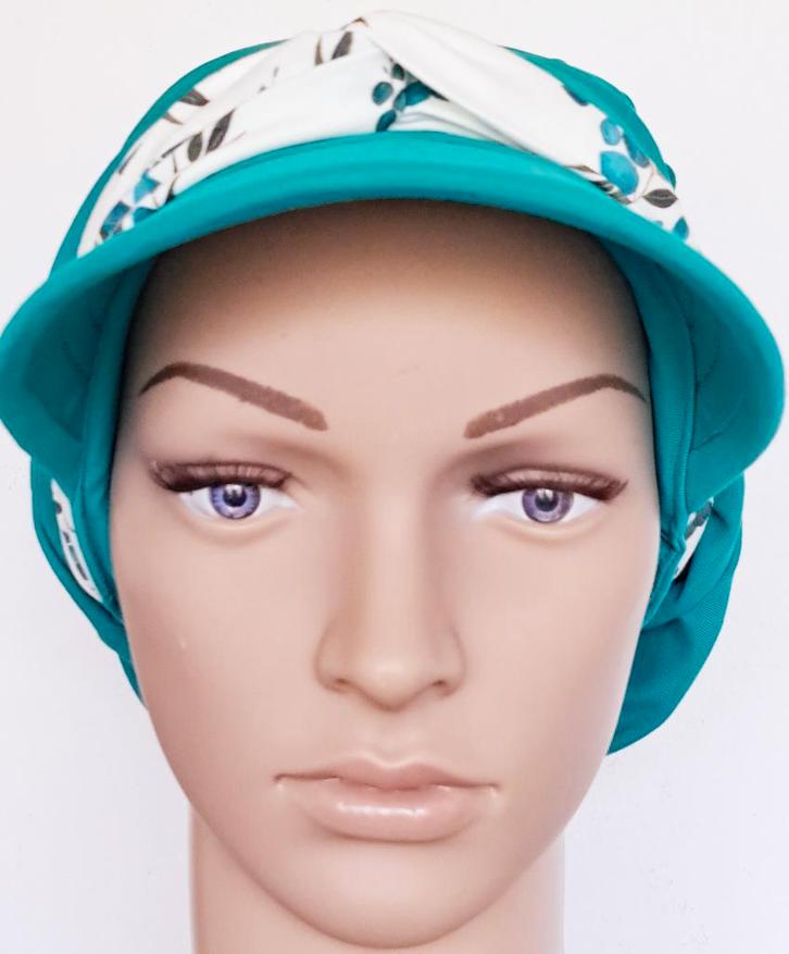 Chemo/haarverlies tricot pet met sjaal no 59 M. Zeegroen., Kleding | Dames, Mutsen, Sjaals en Handschoenen, Nieuw, Muts, Maat 42/44 (L)