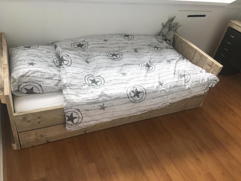 Bed steigerhout in iedere maat, incl lattenbodem. TIP!, 90 cm, Verzenden, Steigerhout, Natuurlijk