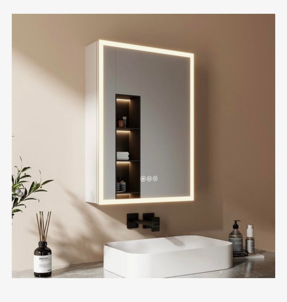 EMKE Spiegelkast met Verlichting, Huis en Inrichting, Badkamer | Badkamermeubels, Ophalen, Minder dan 50 cm, Spiegelkast, Zo goed als nieuw