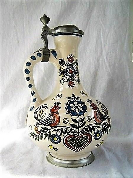 Ulmer Keramik Karaf met tinnen deksel (2515-1), Antiek en Kunst, Curiosa en Brocante, Ophalen