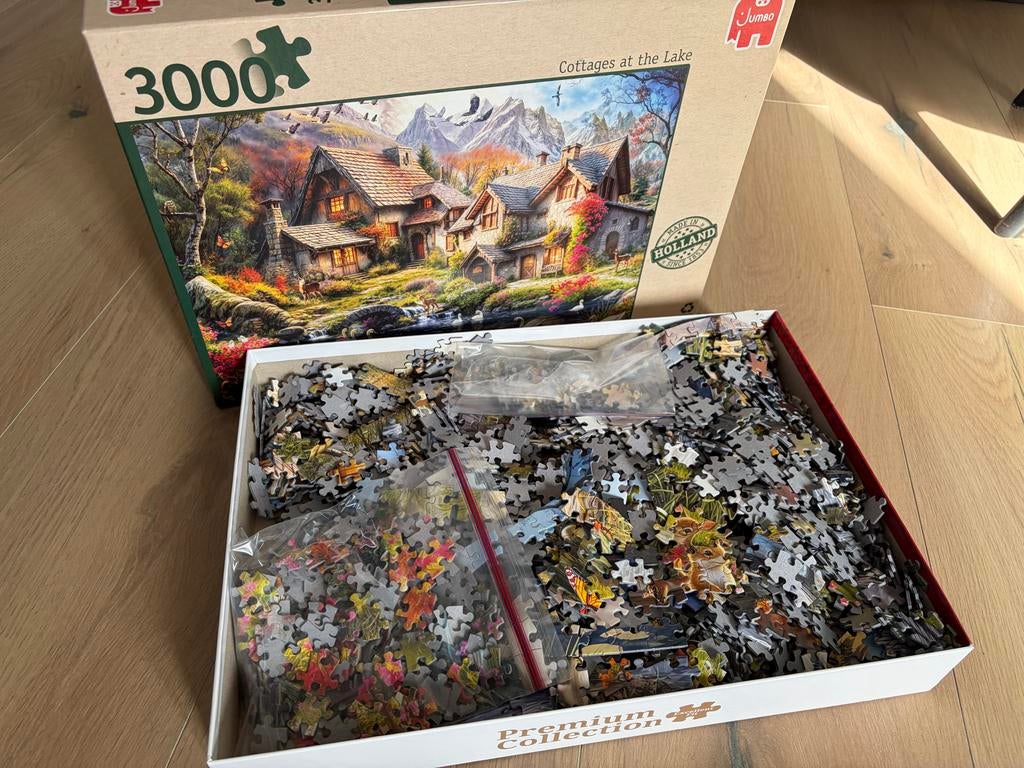 Jumbo puzzel 3000 stukjes - Cottages at the Lake, Ophalen, Meer dan 1500 stukjes, Zo goed als nieuw, Legpuzzel