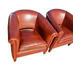 2x Nette Chesterfield club fauteuil bruin leer + BEZORGING, ., Chesterfield, Ophalen of Verzenden, Zo goed als nieuw