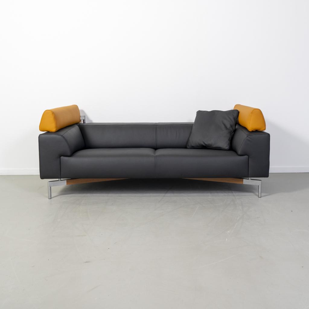 1x Leolux Howlo 3-zits/220cm Bank Zwart/Maïsgeel - Leer, Huis en Inrichting, Niet ingevuld, Niet ingevuld, Driepersoons, 75 tot 100 cm