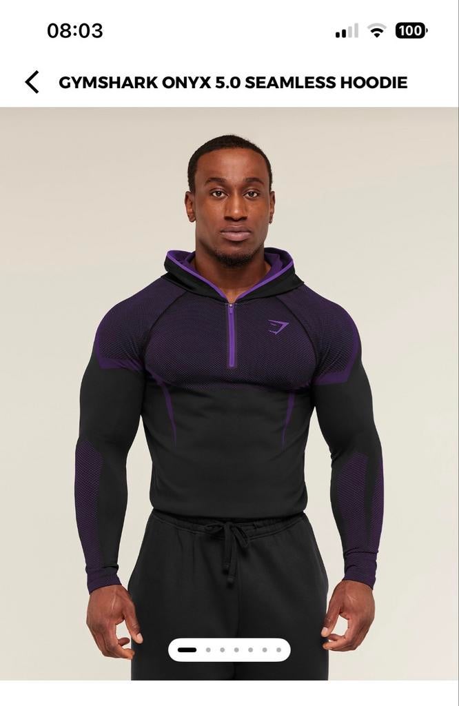 Gymshark Onyx V5 Seamless Hoodie Zwart/Paars, Ophalen, Maat 52/54 (L), Fitness, Zwart