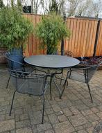 Gietijzeren tafel en 4 stoelen, Tuin en Terras, Ophalen, Gebruikt, Overige materialen, Eettafel