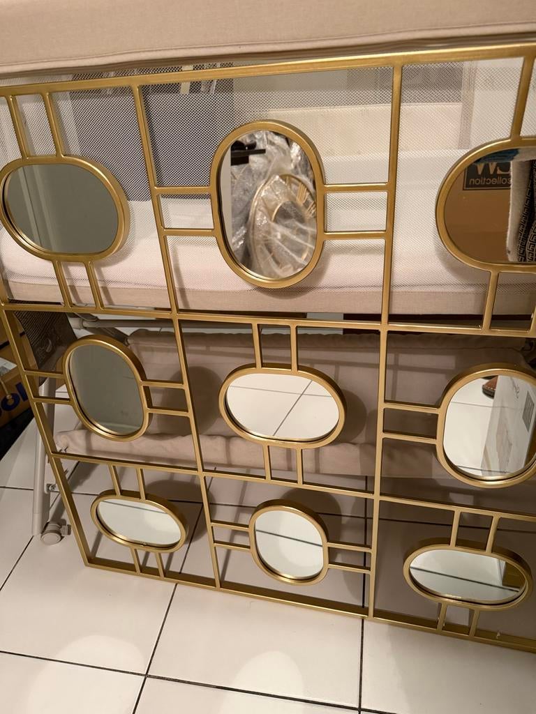 Nieuwe gouden wandspiegel, 9 vaks, Huis en Inrichting, Ophalen, Vierkant, Nieuw, 75 tot 100 cm