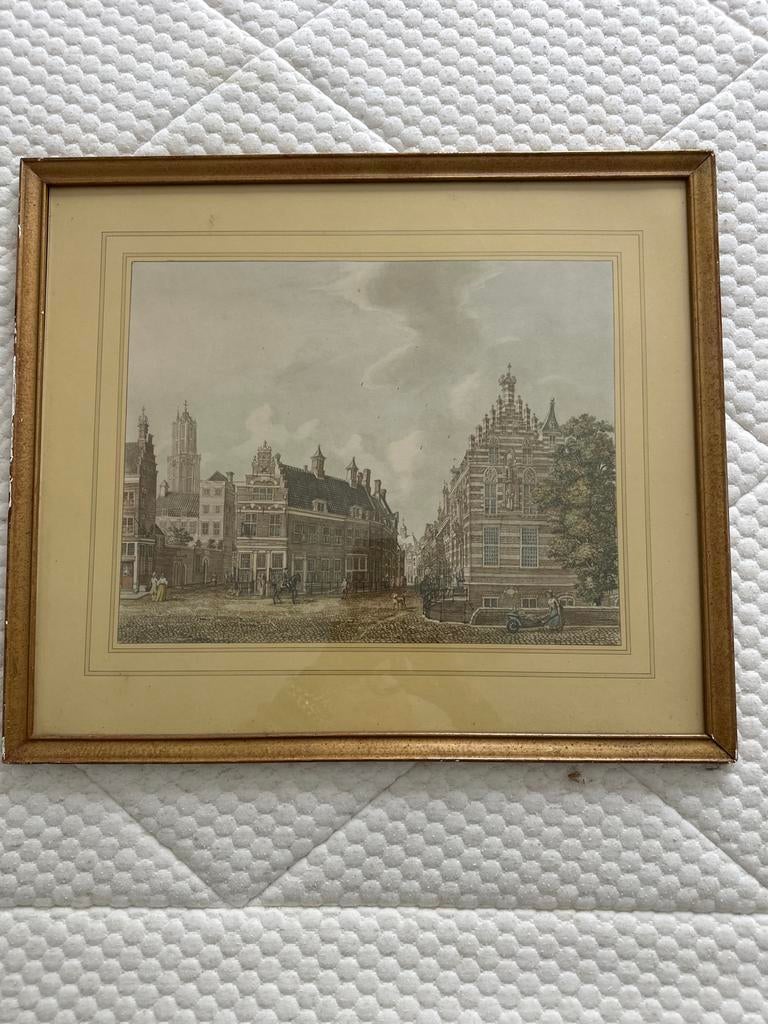 Schilderij Facsimile van Paushuiz te Utrecht, Jan de Beyer, Antiek en Kunst, Ingelijst, Ophalen of Verzenden, 1900 - 1949, Overige technieken