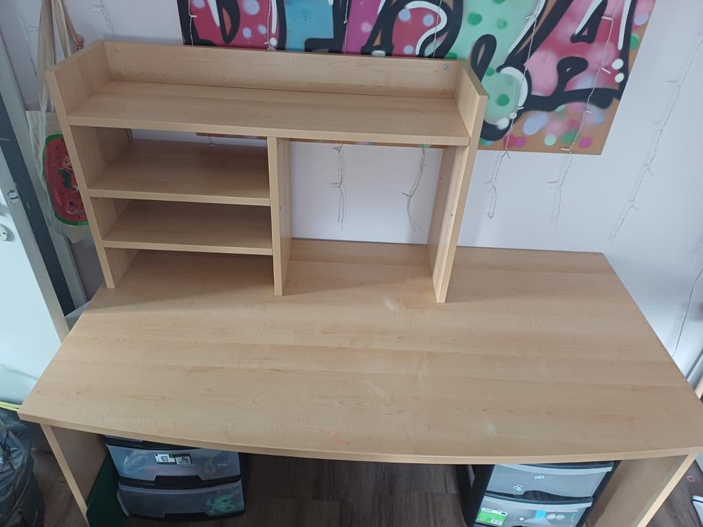 Houten bureau met opzetstuk en planken, Huis en Inrichting, Bureaus, Ophalen of Verzenden