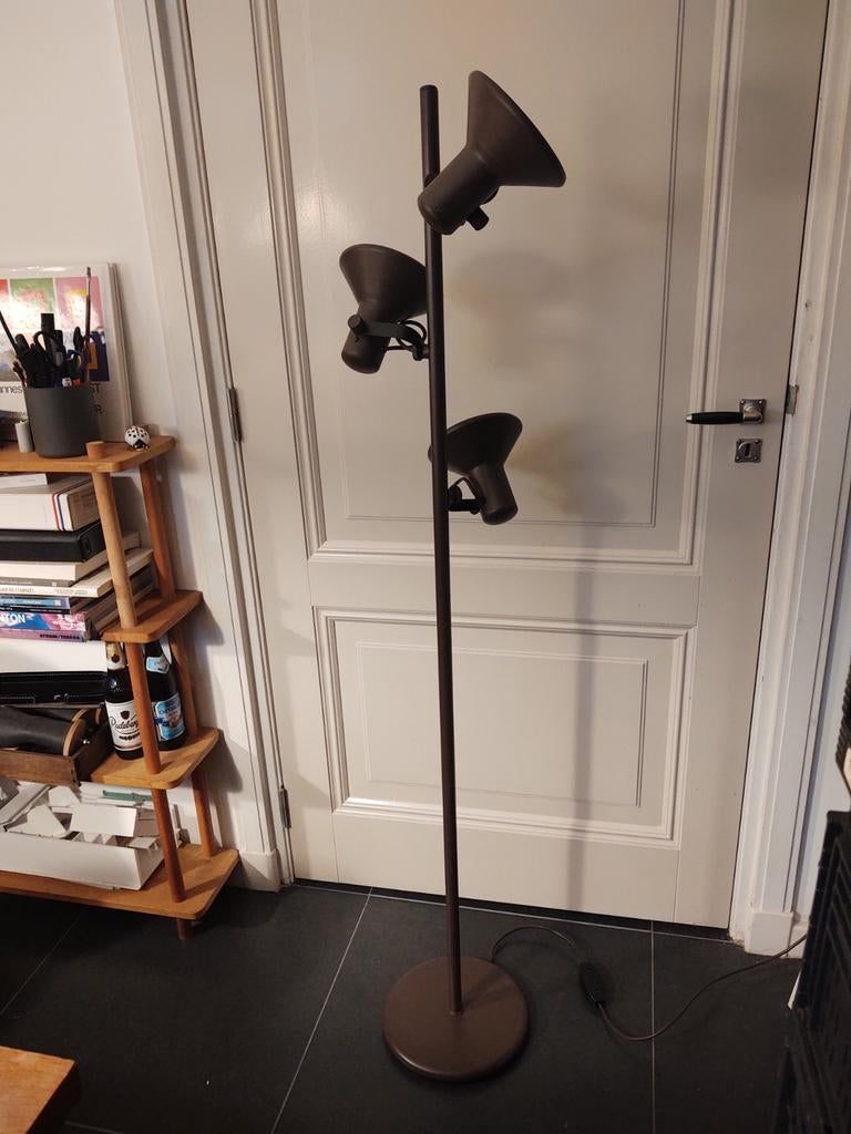 Vintage bruine vloerlamp met 3 verstelbare kapjes, Ophalen, Gebruikt, ., Vintage