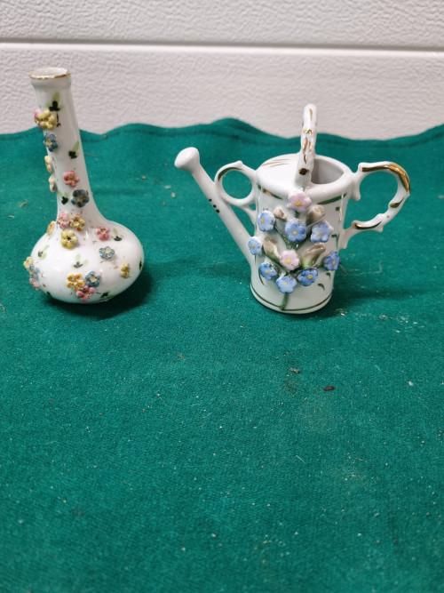 -	Mini vaas en gieter met bloemen erop, Ophalen of Verzenden