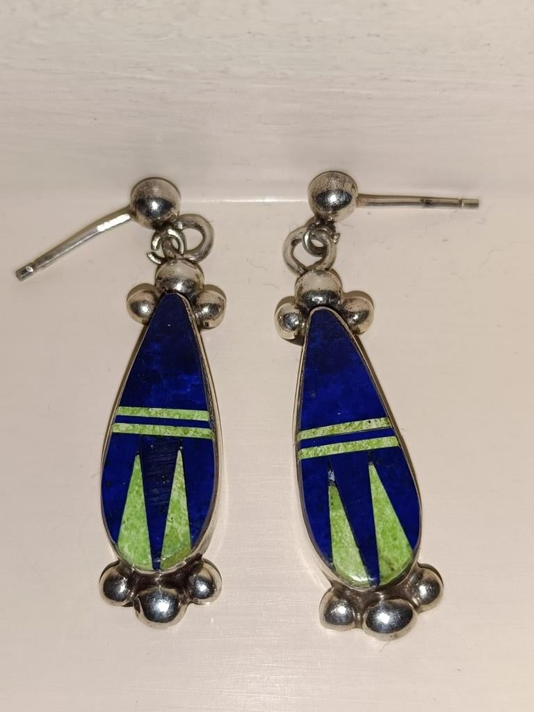 Vintage sterling zilver r.p. oorbellen, Ophalen of Verzenden, Zo goed als nieuw, Blauw, Zilver