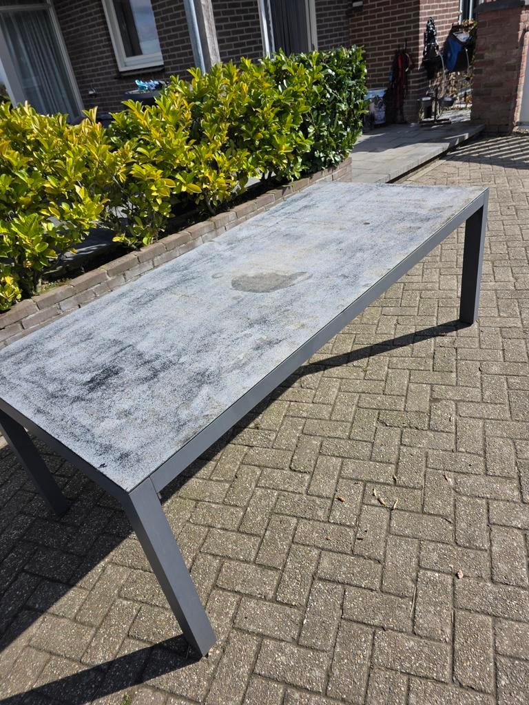 tuintafel met glazen blad, Tuin en Terras, Tuintafels, Verzenden, Gebruikt, Rechthoekig, Metaal