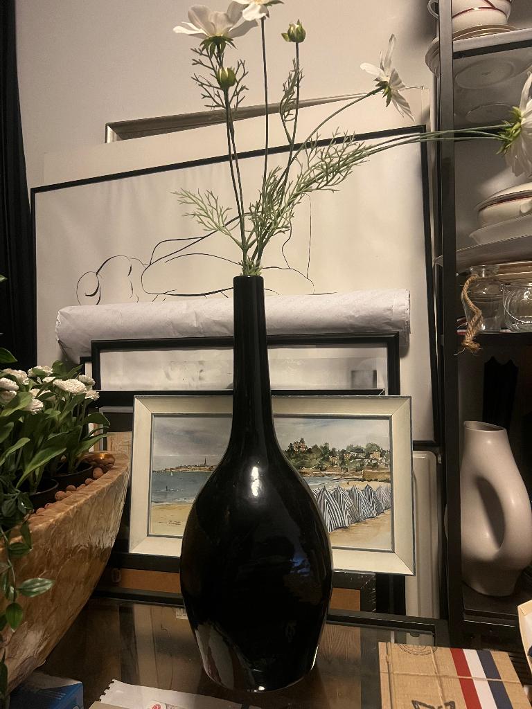 Mooie zwarte hoge vaas, 50 tot 75 cm, Zwart, Ophalen of Verzenden, Glas