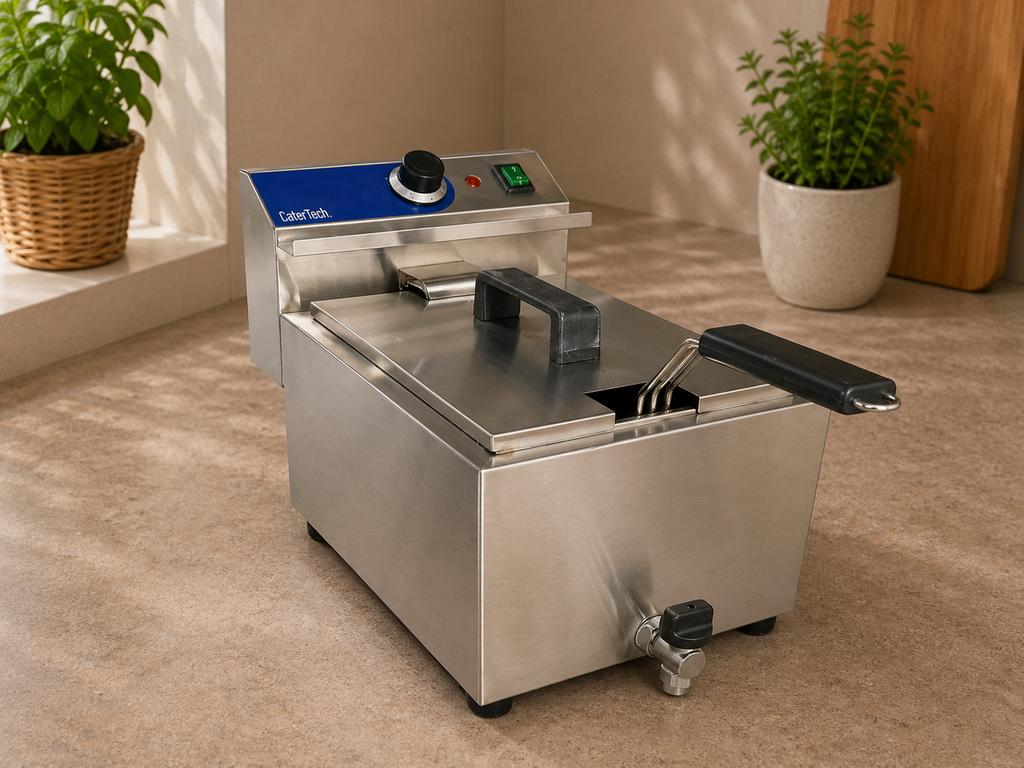 CATERTECH friteuse + aftapkraan, 4 liter of meer, Ophalen of Verzenden, Zo goed als nieuw, Duo-friteuse