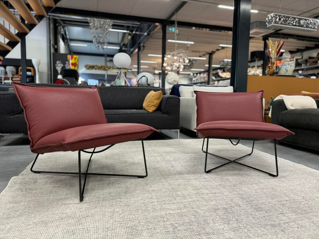 2 Nieuw Jess Design Earl Fauteuils rood leer Stoel, Huis en Inrichting, Fauteuils, Nieuw, Ophalen of Verzenden, Jess, Leer