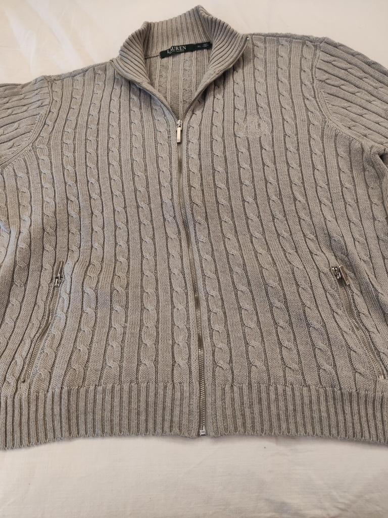 Lauren Ralph Lauren Dames Vest met Rits - Kabelgebreid, Maat 42/44 (L), Ophalen of Verzenden, Ralph Lauren, Grijs