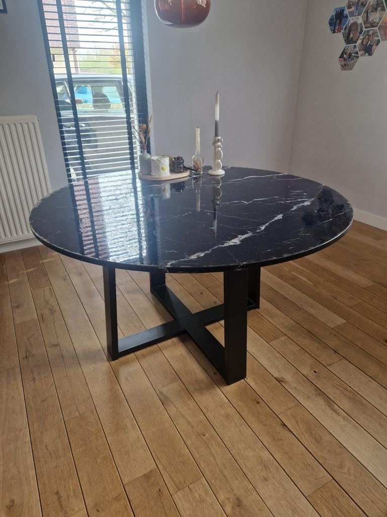 Nero Marquina marmeren eettafel 140cm, Ophalen, Overige materialen, Rond, Zo goed als nieuw