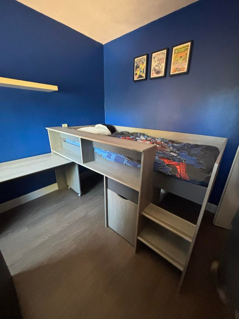 Hoogslaper met bureau en opbergruimte - Grijs, Kinderen en Baby's, Ophalen, Gebruikt, Hoogslaper