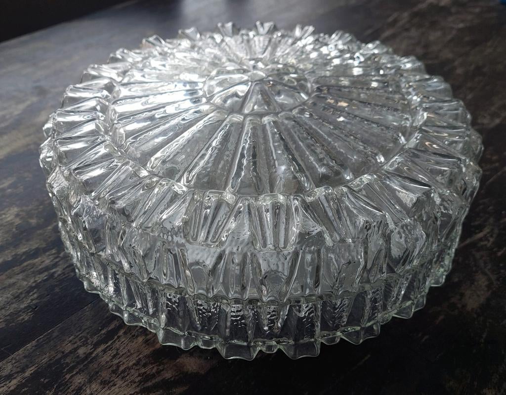 Vintage RZB plafonnière glazen plafondlamp jaren 50,60 izgs, Ophalen of Verzenden, Zo goed als nieuw, Glas, Vintage retro tijdloos plafonnière plafondlamp hallamp