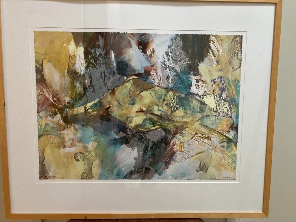 Abstracte aquarel van Van Horck, gesigneerd en genummerd, Ophalen