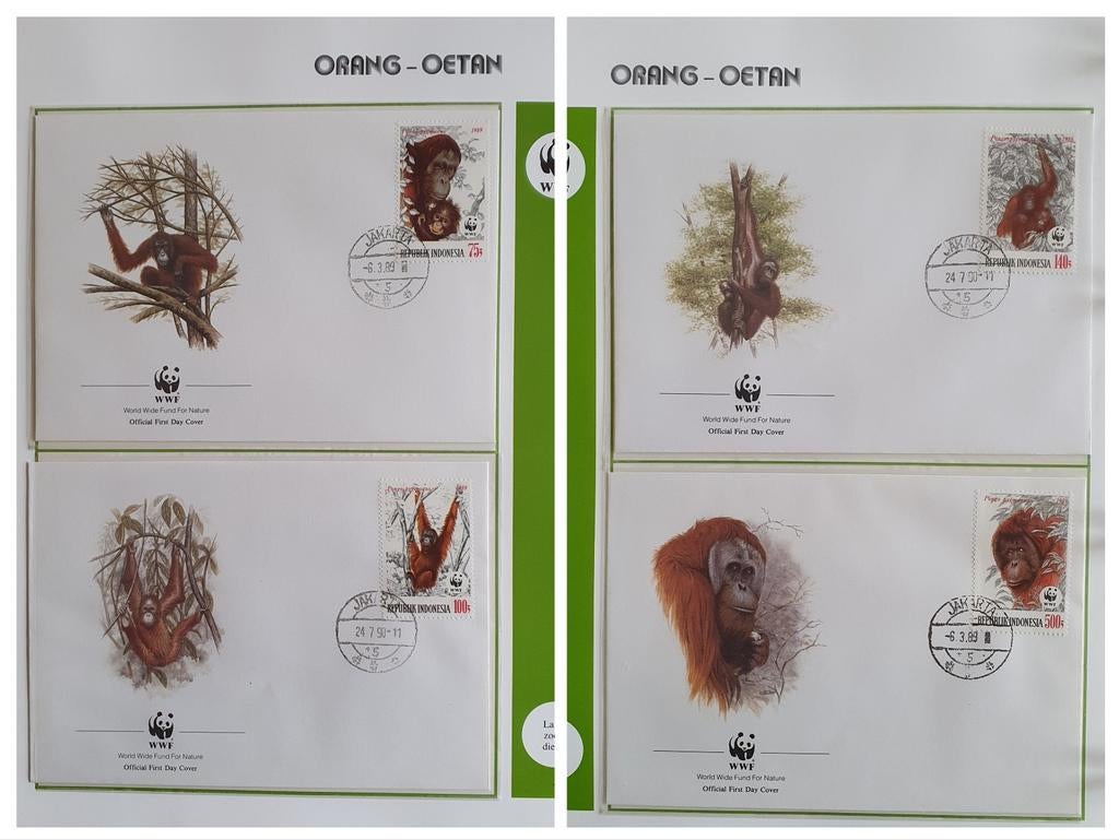 FDC's WWF Orangs-Oetan Indonesië 1989 1990, Postzegels en Munten, Postzegels | Eerstedagenveloppen, Ophalen of Verzenden, Onbeschreven