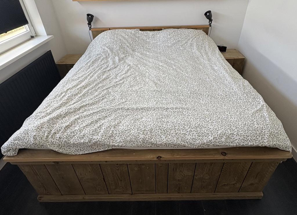 Steigerhouten 2persoons bed, Ophalen, Bruin, Steigerhout, Tweepersoons