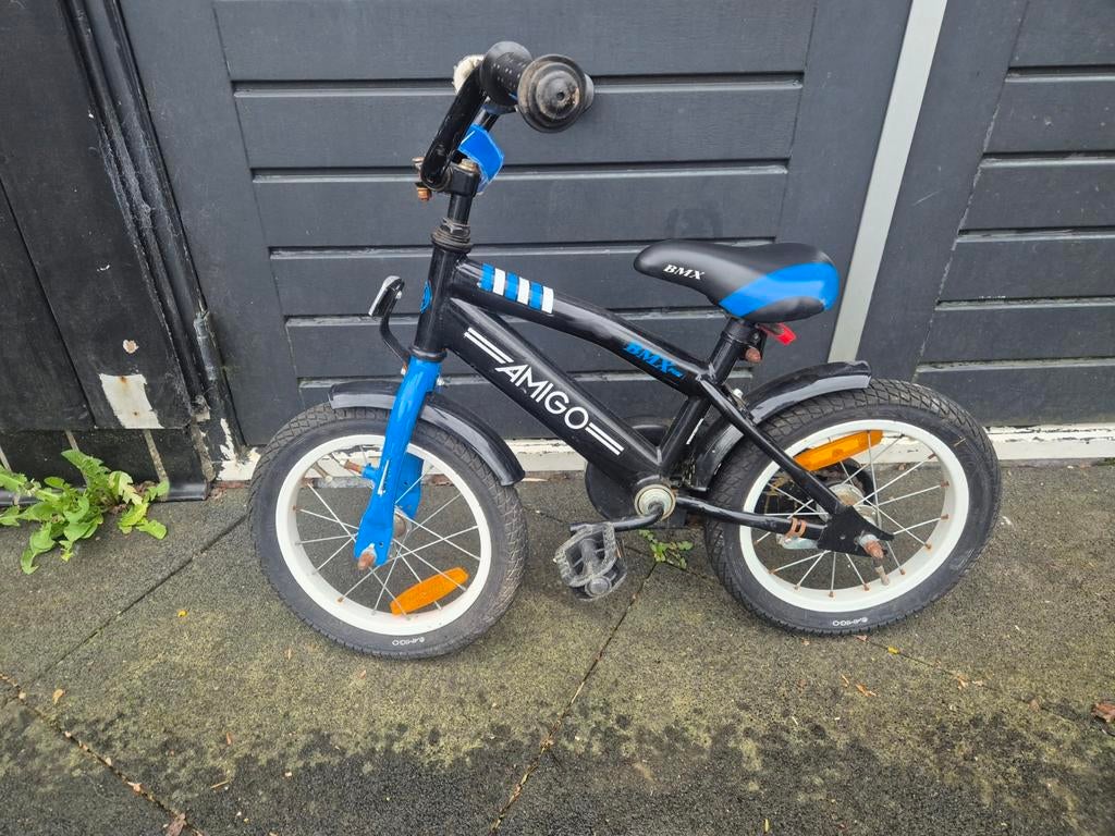 Amigo BMX kinderfiets, zwart met blauw, Fietsen en Brommers, Ophalen, Gebruikt, Minder dan 16 inch, Amigo