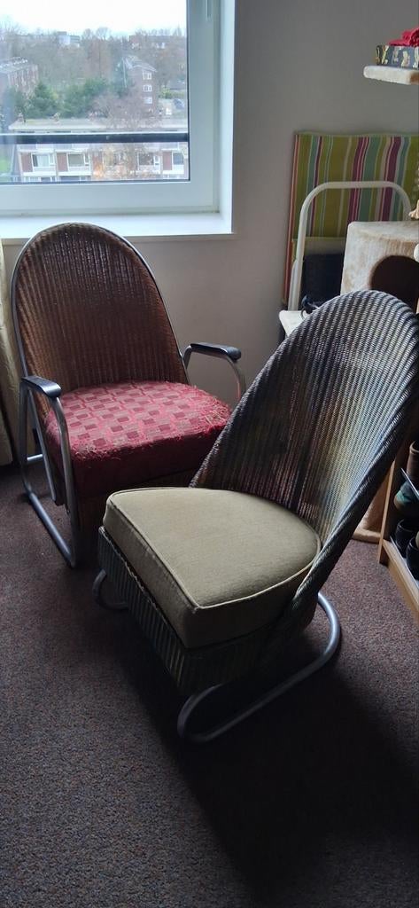 Zeldzame Lloyd Loom fauteuils - Set van 2, Huis en Inrichting, Fauteuils, Ophalen, Gebruikt, Minder dan 75 cm, Overige materialen